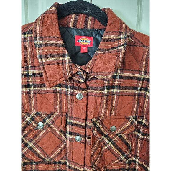 Dickies Womens Large Faded Spell Out Quilted Flannel Shirt Jacket Brown - Picture 3 of 7